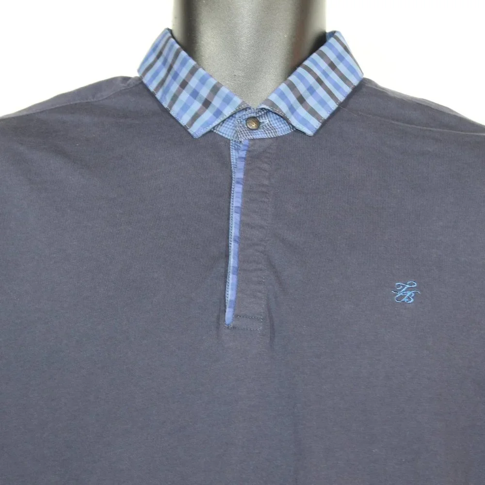 Ted Baker Polo Shirt 4 Large Blue Summer Checkered Collar Short Sleeve Mens - Picture 2 of 10